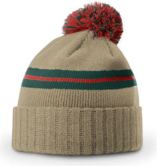 Richardson 135 Short Pom Beanie - Tan-Dark Green-Deep Red - Tan Forest / OSFM