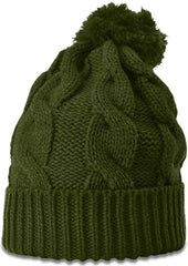 Richardson 141 Chunk Twist Knit Beanie with Cuff & Pom - Avocado - Forest / OSFM