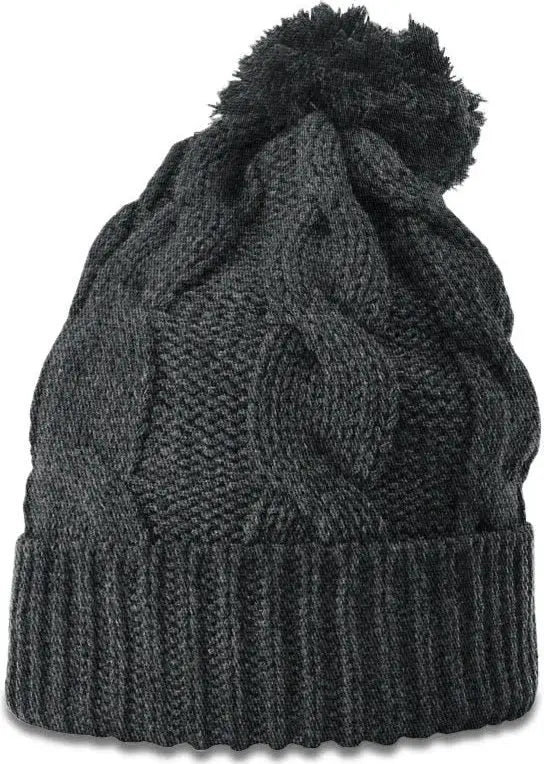 Richardson 141 Chunk Twist Knit Beanie with Cuff & Pom - Heather Charcoal - Heather Dark Gray / OSFM