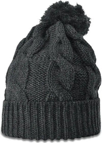 Richardson 141 Chunk Twist Knit Beanie with Cuff & Pom - Heather Charcoal - Heather Dark Gray / OSFM