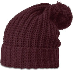Richardson 143 Chunk Cable Beanie with Cuff & Pom - Burgundy - Burgundy / OSFM