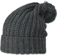 Richardson 143 Chunk Cable Beanie with Cuff & Pom - Heather Charcoal - Heather Dark Gray / OSFM