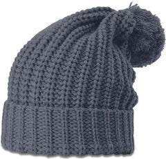 Richardson 143 Chunk Cable Beanie with Cuff & Pom - Slate - Dark Gray / OSFM