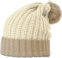Richardson 143R Chunk Cable Beanies with Cuff and Pom Cream Mocha Ivory Tan / OSFM