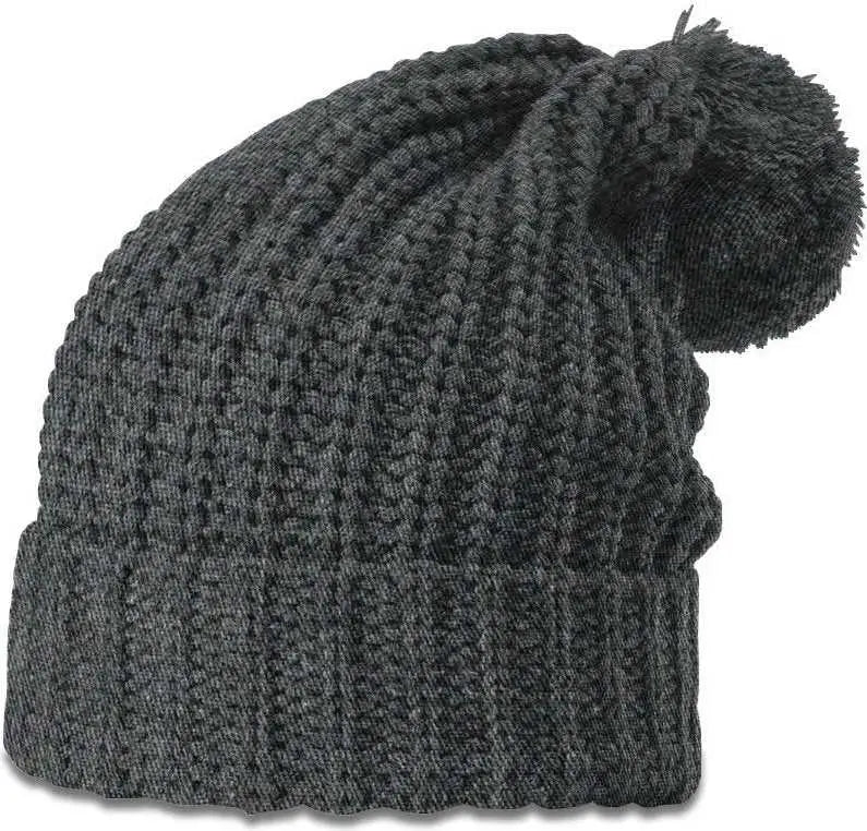 Richardson 143R Chunk Cable Beanies with Cuff and Pom - Heather Charcoal - Dark Gray / OSFM