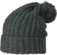 Richardson 143R Chunk Cable Beanies with Cuff and Pom - Heather Charcoal - Dark Gray / OSFM