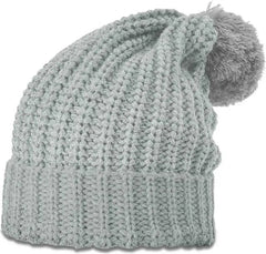Richardson 143R Chunk Cable Beanies with Cuff and Pom Heather Gray Gray / OSFM