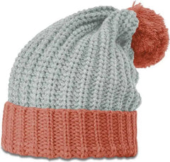 Richardson 143R Chunk Cable Beanies with Cuff and Pom - Heather Gray Rust - Maroon Gray / OSFM
