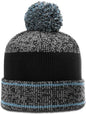 Richardson 148 Heather Beanie with Cuff & Pom - Gray Columbia Blue Black - Columbia Blue / OSFM