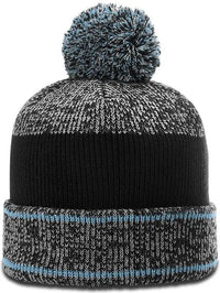 Richardson 148 Heather Beanie with Cuff & Pom - Gray Columbia Blue Black - Columbia Blue / OSFM