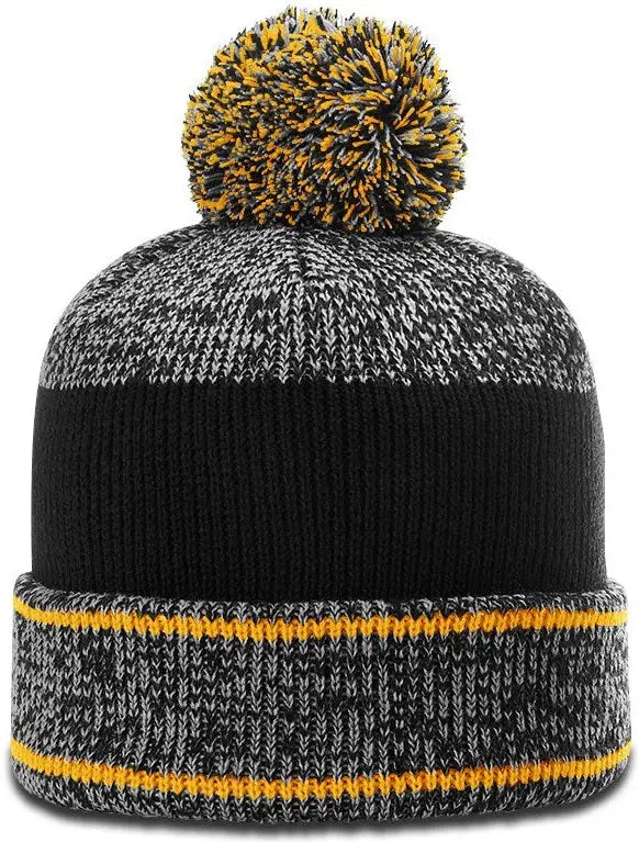 Richardson 148 Heather Beanie with Cuff & Pom - Gray Gold Black - Gold / OSFM