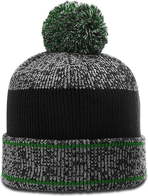 Richardson 148 Heather Beanie with Cuff & Pom - Gray Kelly Black - Kelly / OSFM