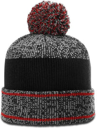 Richardson 148 Heather Beanie with Cuff & Pom - Gray Red Black - Red / OSFM