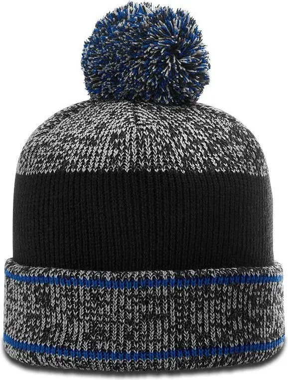 Richardson 148 Heather Beanie with Cuff & Pom - Gray Royal Black - Royal / OSFM