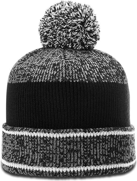 Richardson 148 Heather Beanie with Cuff & Pom - Gray White Black - White / OSFM