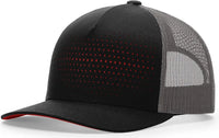Richardson 163 Laser Cut Five Panel Trucker Cap - Black Charcoal Red - Black Red / OSFM