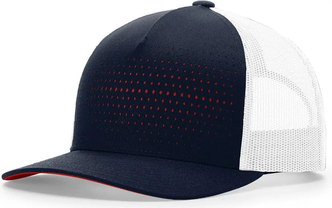 Richardson 163 Laser Cut Five Panel Trucker Cap - Navy White Red - Navy Red / OSFM