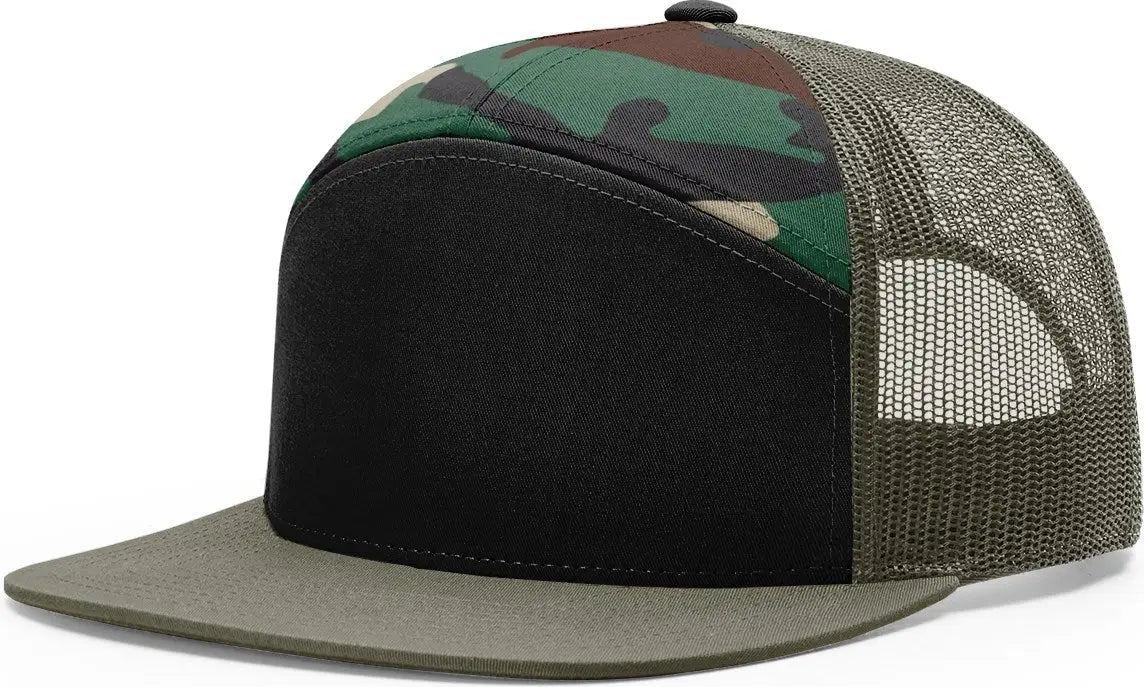 Richardson 168 7 Panel Trucker Cap - Black Green Camo Loden - Black Green Camo Loden / OSFM