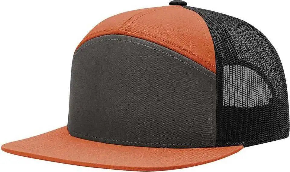 Richardson 168 Seven-Panel Trucker Caps - Charcoal Burnt Orange Black - Dark Gray Burnt Orange / OSFM