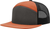 Richardson 168 Seven-Panel Trucker Caps - Charcoal Burnt Orange Black - Dark Gray Burnt Orange / OSFM