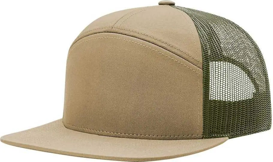 Richardson 168 Seven-Panel Trucker Caps - Pale Khaki Loden Green - Khaki Dark Gray / OSFM