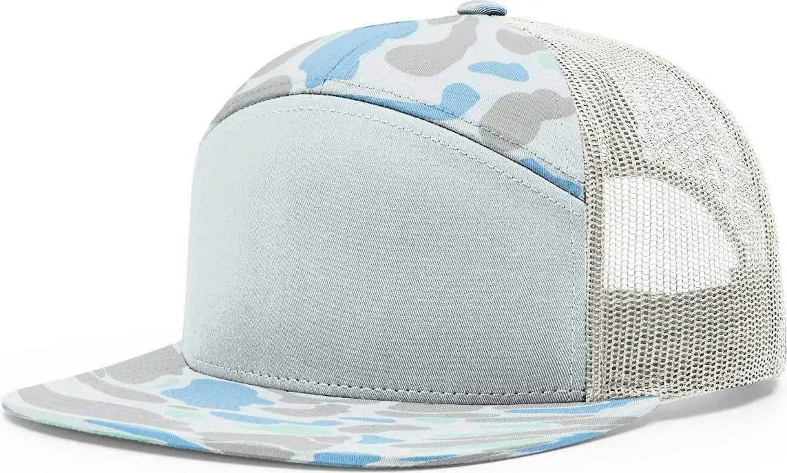 Richardson 168P Printed 7-Panel Trucker Caps - Saltwater Duck Camo Ice Gray - Duck Camo Light Gray / One Size Fits Most