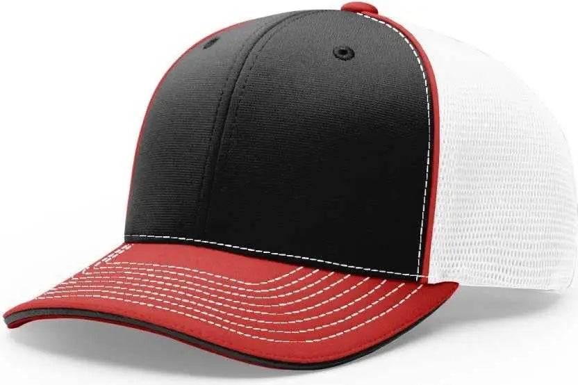 Richardson 172 Fitted Pulse Sportmesh with R-Flex Caps - Black White Red Tri - Black White / XS-SM
