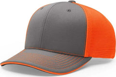Richardson 172 Fitted Pulse Sportmesh with R-Flex Caps - Charcoal Neon Orange Split - Dark Gray Orange / XS-SM