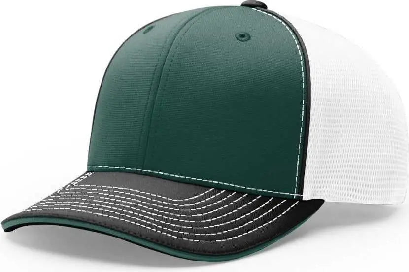 Richardson 172 Fitted Pulse Sportmesh with R-Flex Caps - Dark Green White Black Tri - Forest White / XS-SM