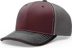 Richardson 172 Fitted Pulse Sportmesh with R-Flex Caps - Maroon Charcoal Black Tri - Maroon Dark Gray / XS-SM