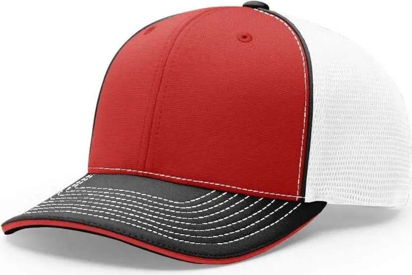 Richardson 172 Fitted Pulse Sportmesh with R-Flex Caps - Red White Black Tri - Red White / XS-SM