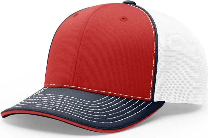 Richardson 172 Fitted Pulse Sportmesh with R-Flex Caps - Red White Navy Tri - Red White / XS-SM