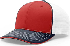 Richardson 172 Fitted Pulse Sportmesh with R-Flex Caps - Red White Navy Tri - Red White / XS-SM