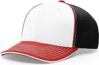 Richardson 172 Fitted Pulse Sportmesh with R-Flex Caps - White Black Red Tri - White Black / XS-SM
