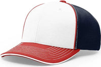 Richardson 172 Fitted Pulse Sportmesh with R-Flex Caps - White Navy Red Tri - White Navy / XS-SM