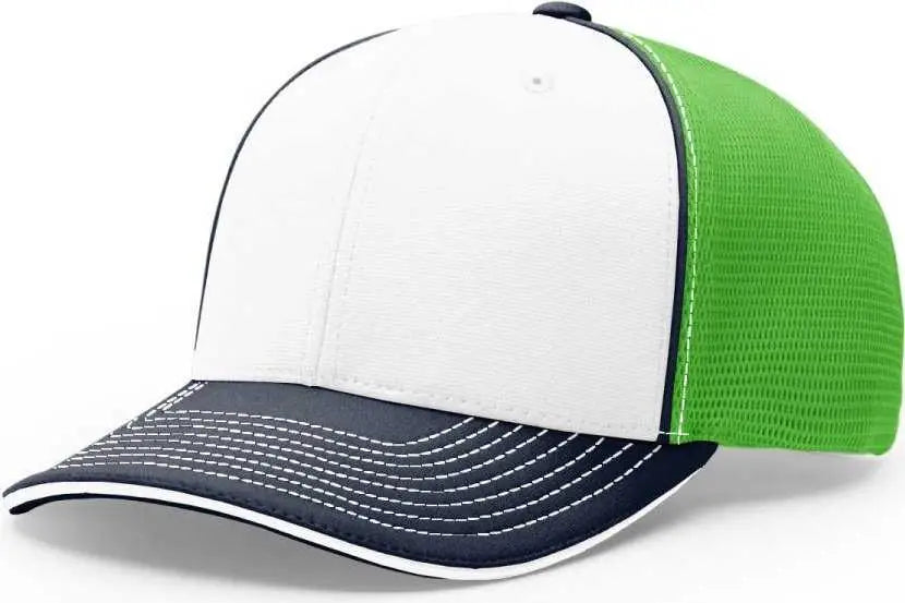 Richardson 172 Fitted Pulse Sportmesh with R-Flex Caps - White Neon Green Navy - White Green / XS-SM