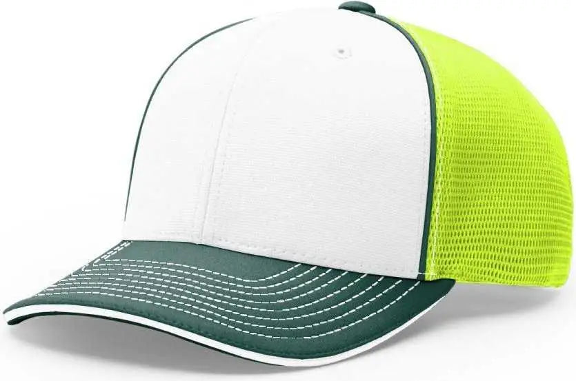 Richardson 172 Fitted Pulse Sportmesh with R-Flex Caps - White Neon Yellow Dark Green - White Yellow / XS-SM