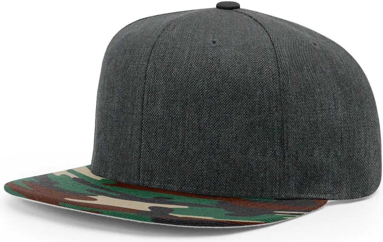 Richardson 510 Acrylic-Wool Blend Flatbill Snapback Cap - Heather Charcoal Green Camo - Heather Dark Gray Green Camo