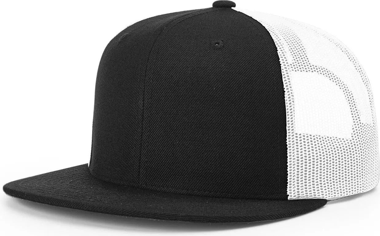 Richardson 511 Acrylic-Wool Blend Flatbill Trucker Cap - Black White - Black White / OSFM