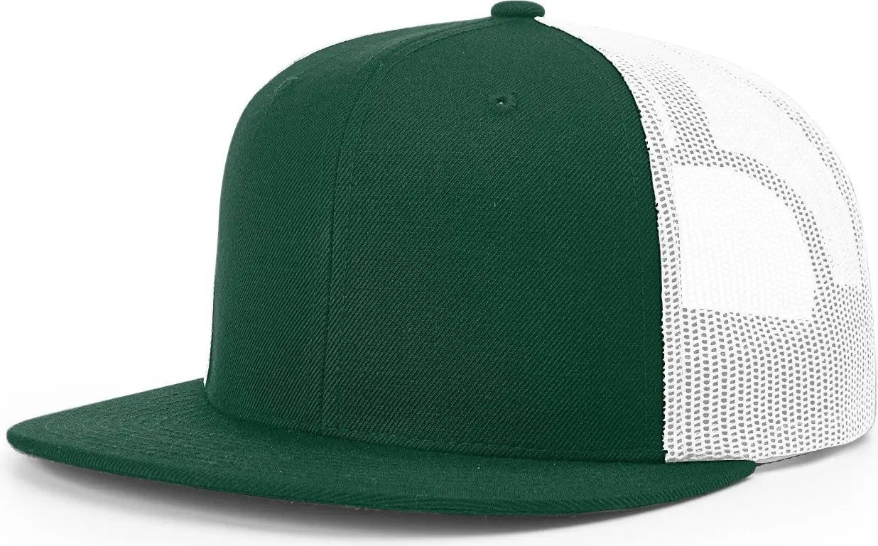Richardson 511 Acrylic-Wool Blend Flatbill Trucker Cap - Dark Green White - Forest White / OSFM