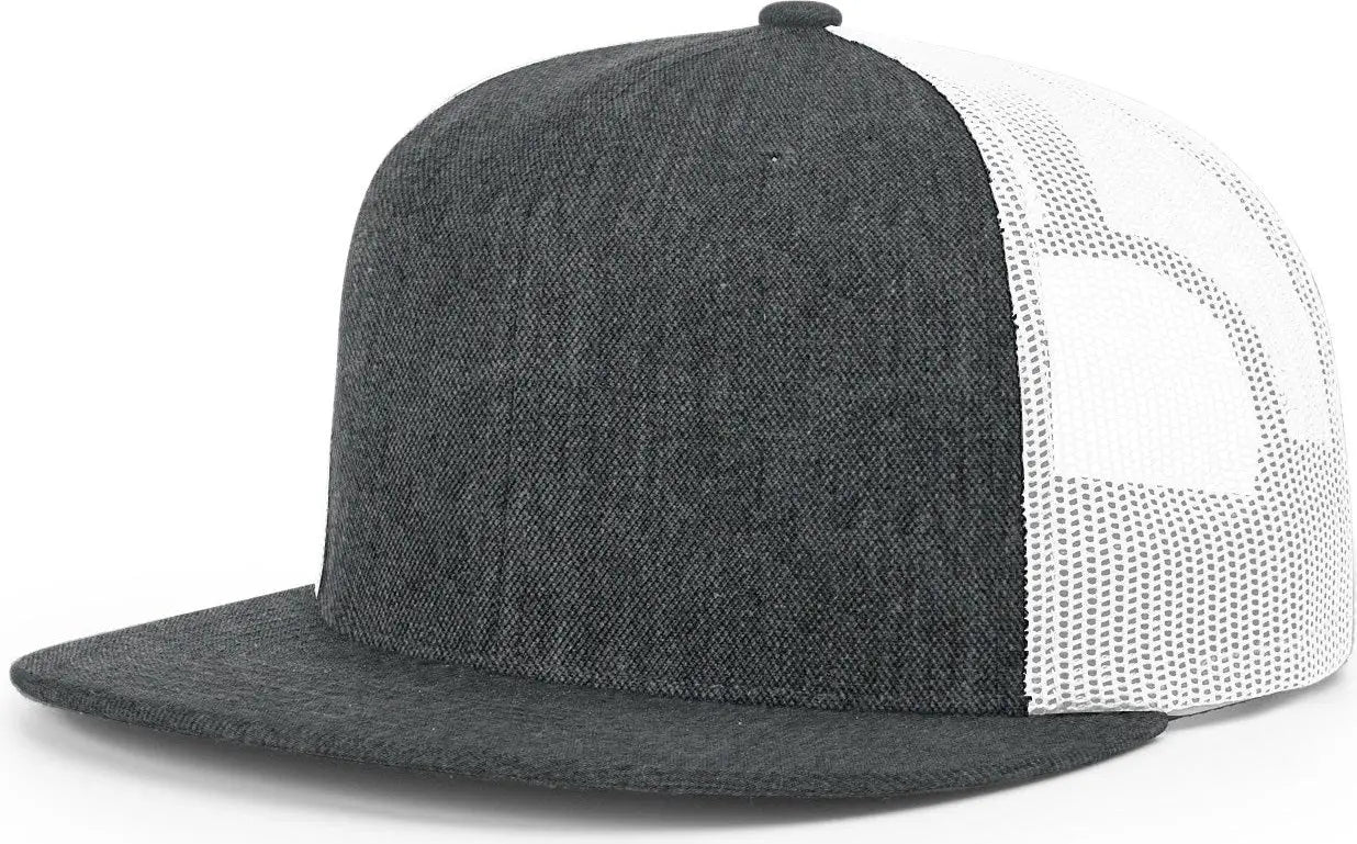 Richardson 511 Acrylic-Wool Blend Flatbill Trucker Cap - Heather Charcoal White - Heather Dark Gray White / OSFM