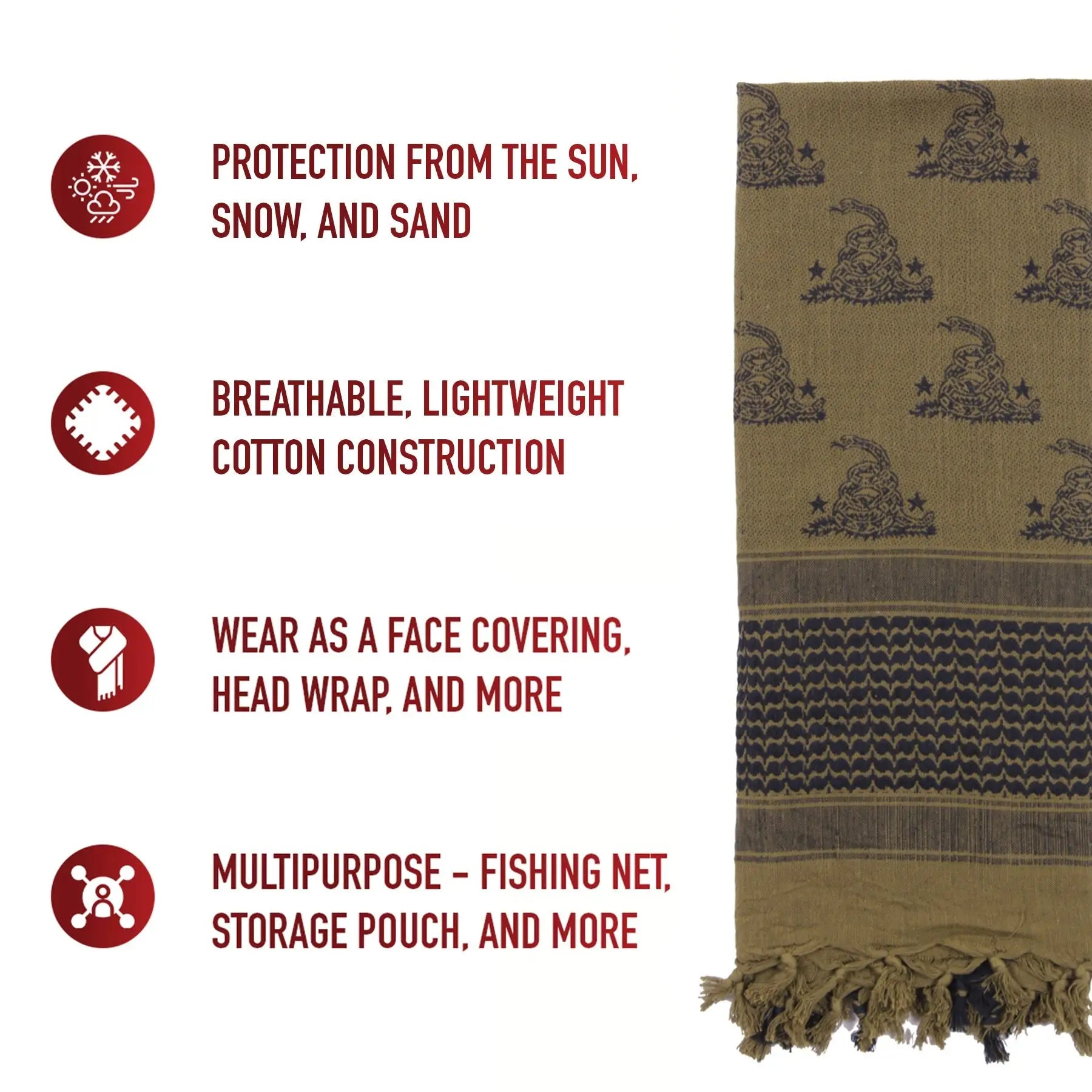 Rothco Gadsden Snake Shemagh Tactical Desert Scarf