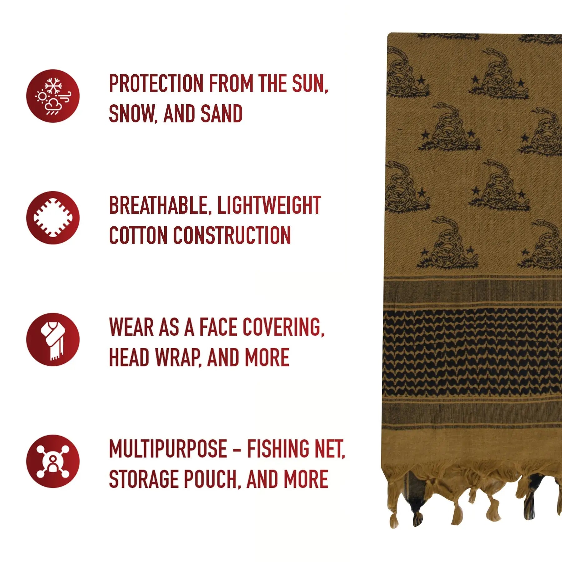 Rothco Gadsden Snake Shemagh Tactical Desert Scarf