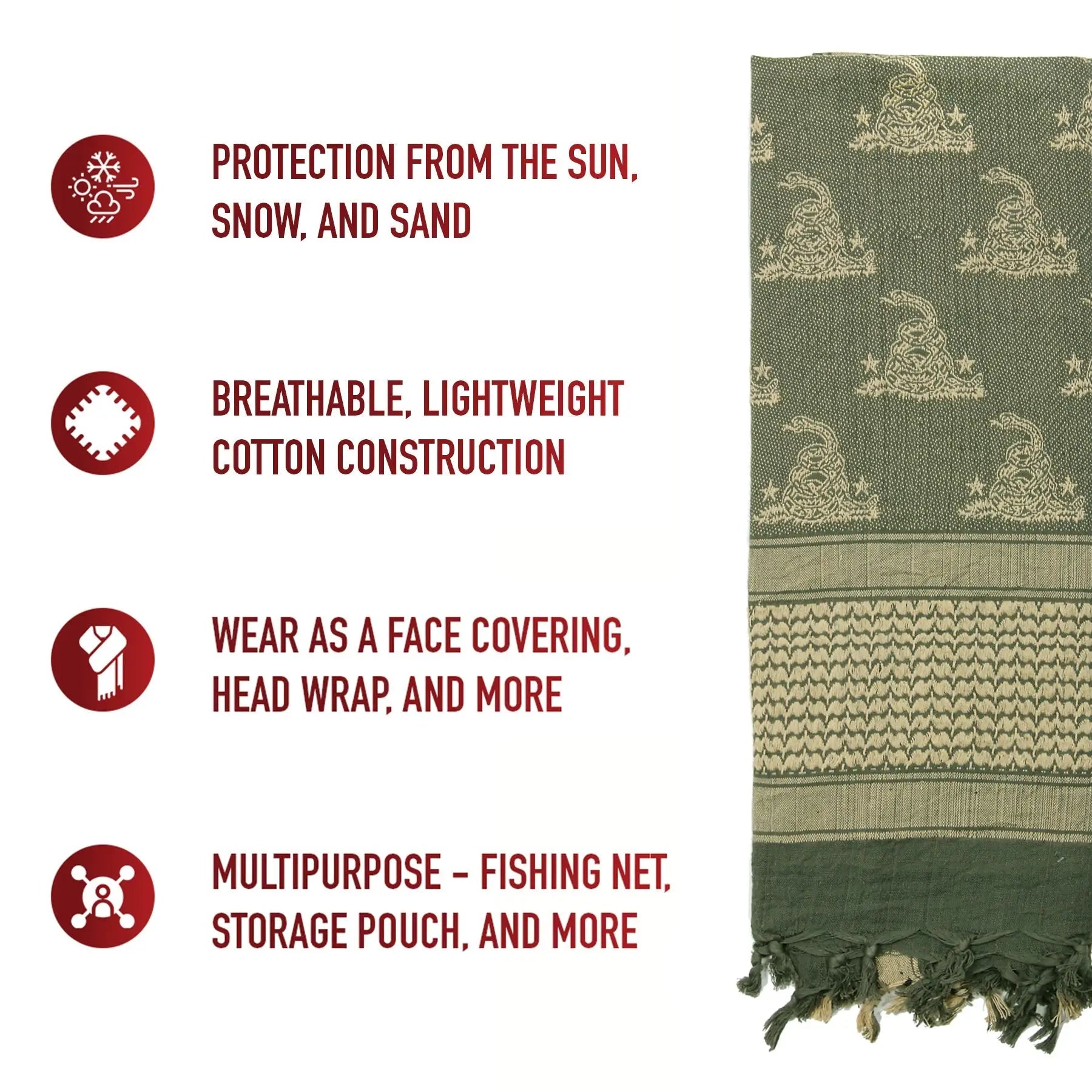 Rothco Gadsden Snake Shemagh Tactical Desert Scarf