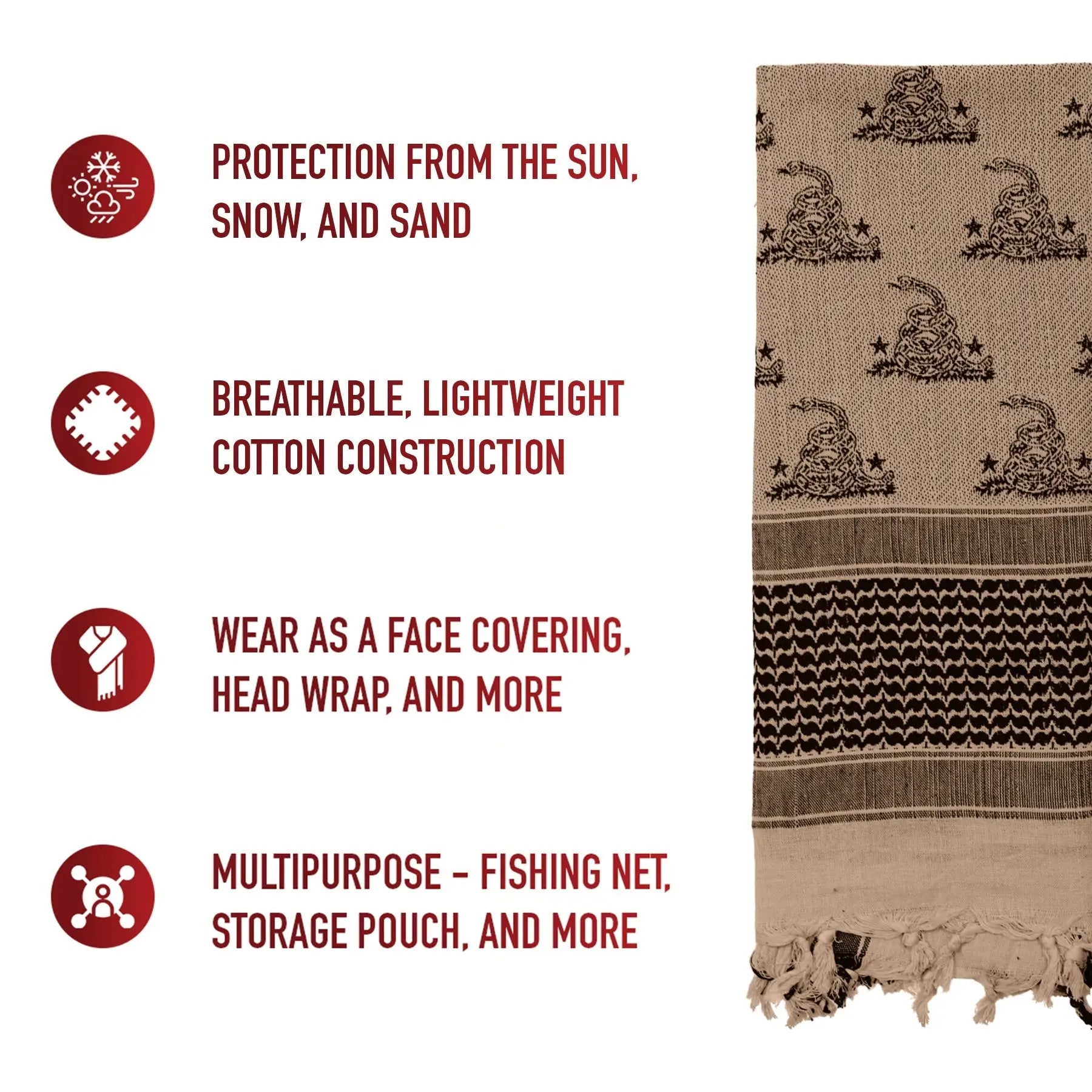 Rothco Gadsden Snake Shemagh Tactical Desert Scarf