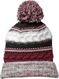 Sport-Tek STC21 Pom Pom Team Beanie - Maroon Black White - Maroon Black / One Size Fits Most