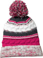 Sport-Tek STC21 Pom Pom Team Beanie - Pink Raspberry Iron Gray White - Hot Pink Dark Gray / One Size Fits Most