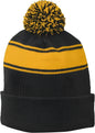 Sport-Tek STC28 Stripe Pom Pom Beanie - Black Gold - Black Gold / One Size Fits Most