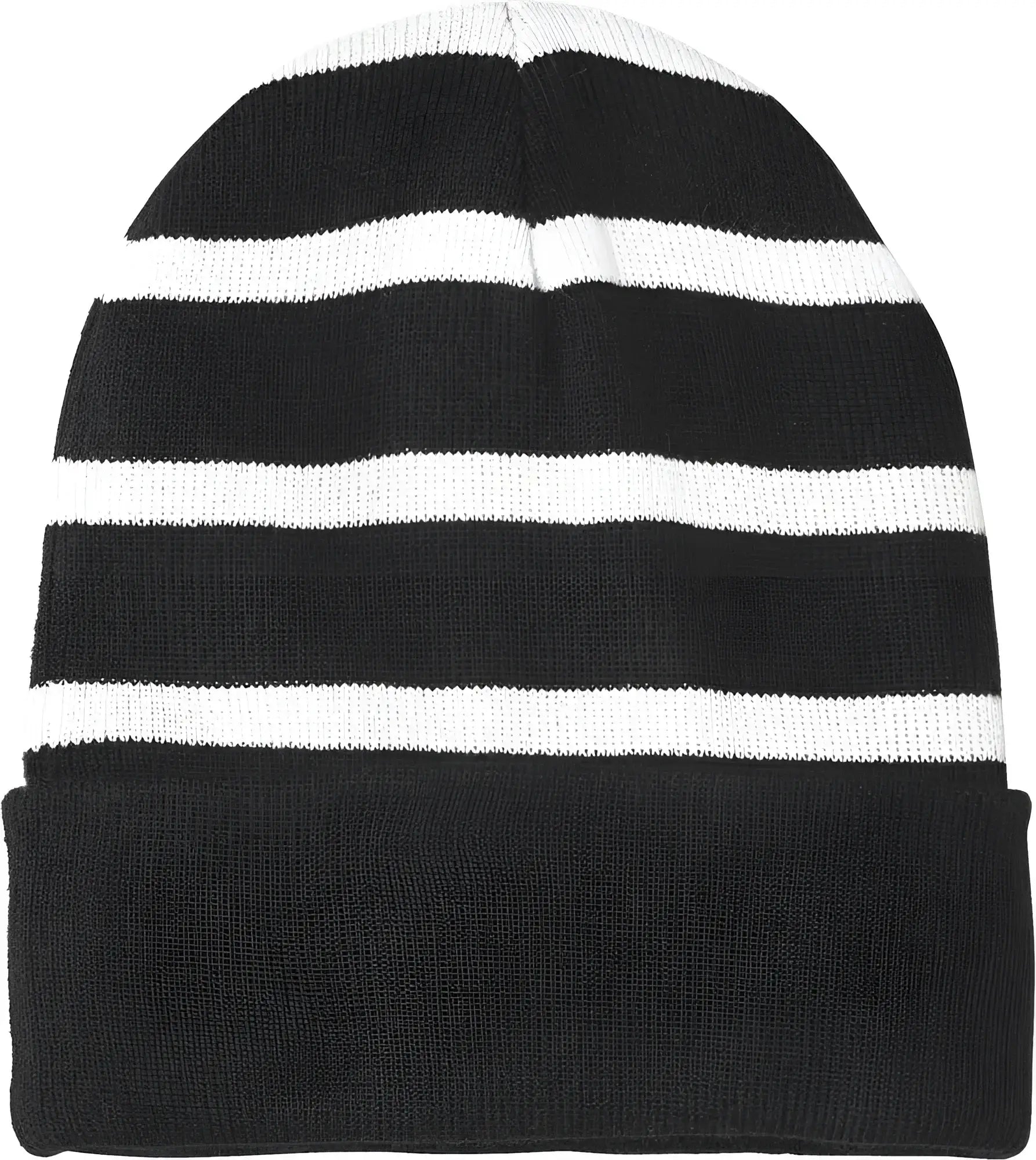 Sport-Tek STC31 Striped Beanie with Solid Band - Black White - Black White / One Size Fits Most