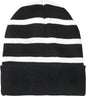 Sport-Tek STC31 Striped Beanie with Solid Band - Black White - Black White / One Size Fits Most